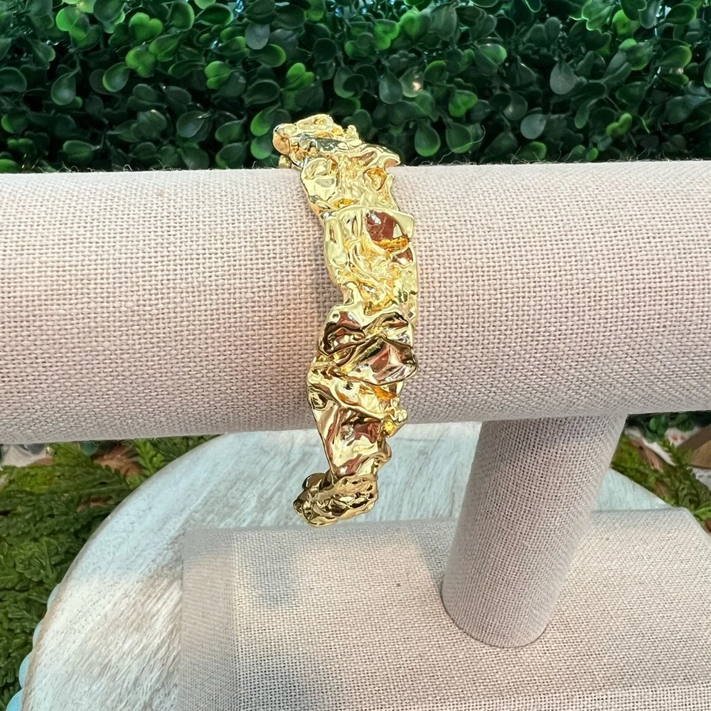 New Amber Sceats Emery Cuff Bracelet | Gold | Modern Textured | 24k Gold Plated